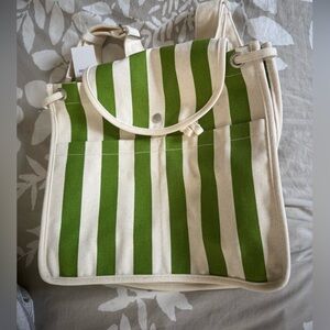 BAGGU Green and Cream Striped Backpack